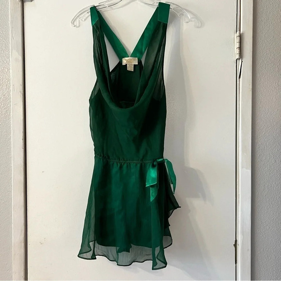 Victoria's Secret Gold Label Emerald Green Slip Chemis  Built in Shorts Sheer L - Picture 1 of 13